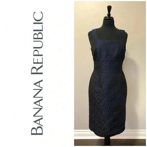 Banana Republic Navy Animal Print Wave Texture Empire Sheath Dress